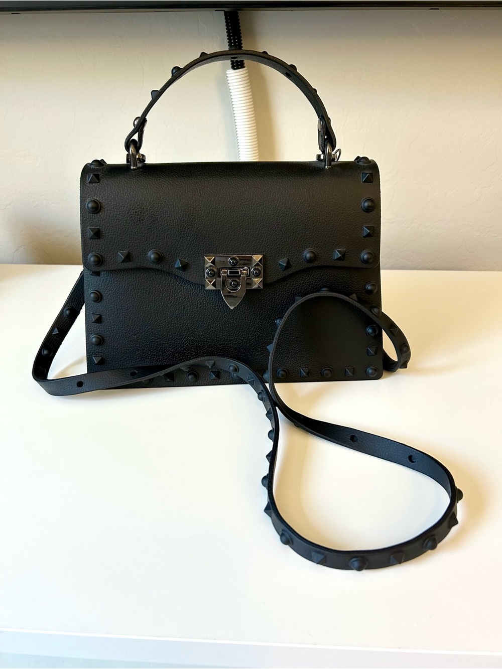 Black Studded Faux Leather Purse | Crossbody Purse Handbag